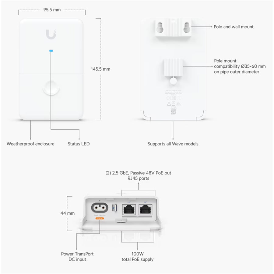 UACC-Dual-Power-Injector - Ubiquiti UISP Dual-Power Injector for Wave Radios