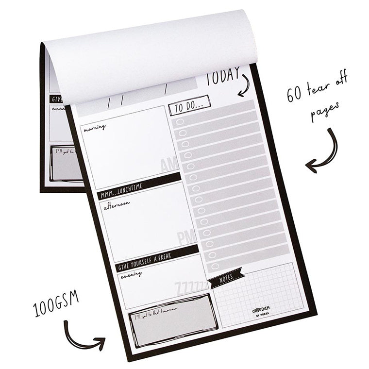 Carpe Diem Daily Planner Pad Black