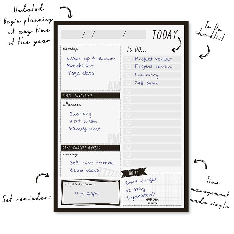 Carpe Diem Daily Planner Pad Black