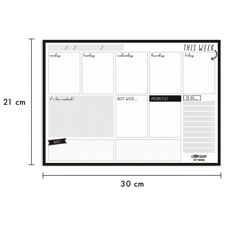 Carpe Diem Weekly Planner Pad Black