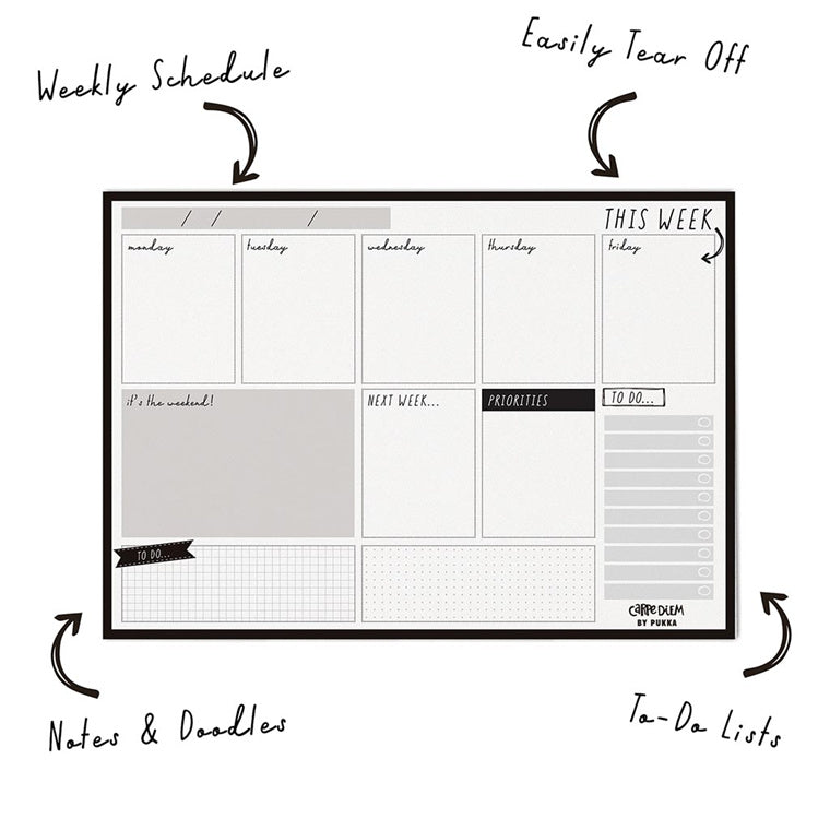 Carpe Diem Weekly Planner Pad Black