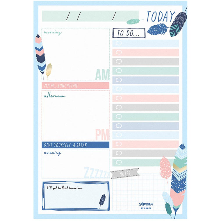 Carpe Diem Daily Planner Pad Feathers