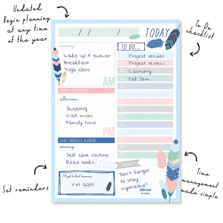 Carpe Diem Daily Planner Pad Feathers