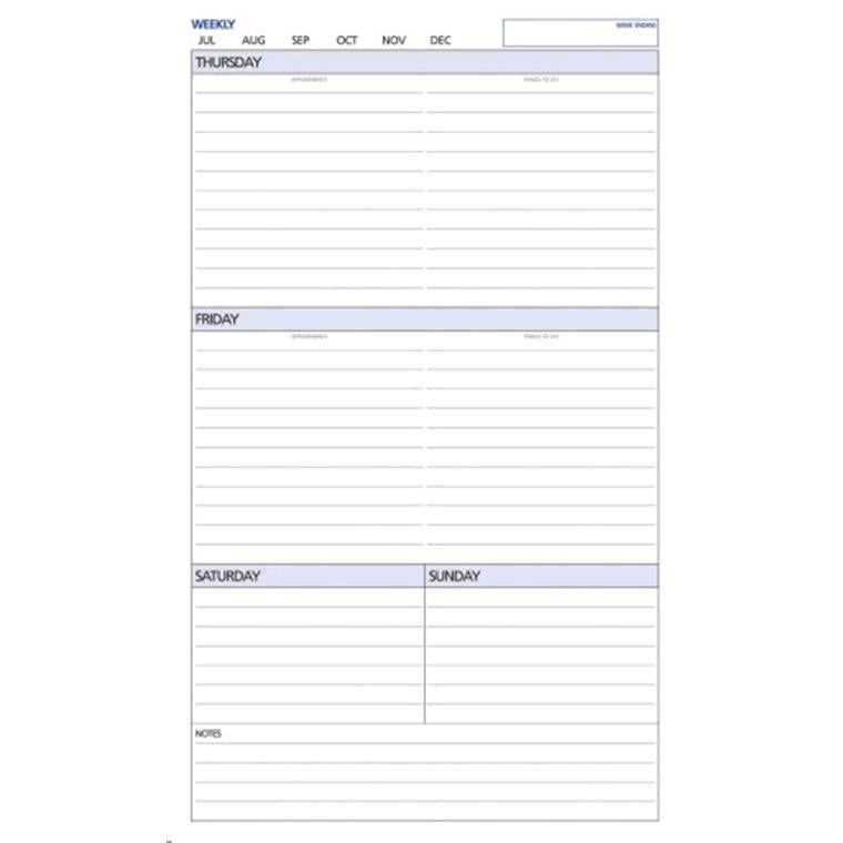 Debden Desk Dayplanner Refill Undated Week to View