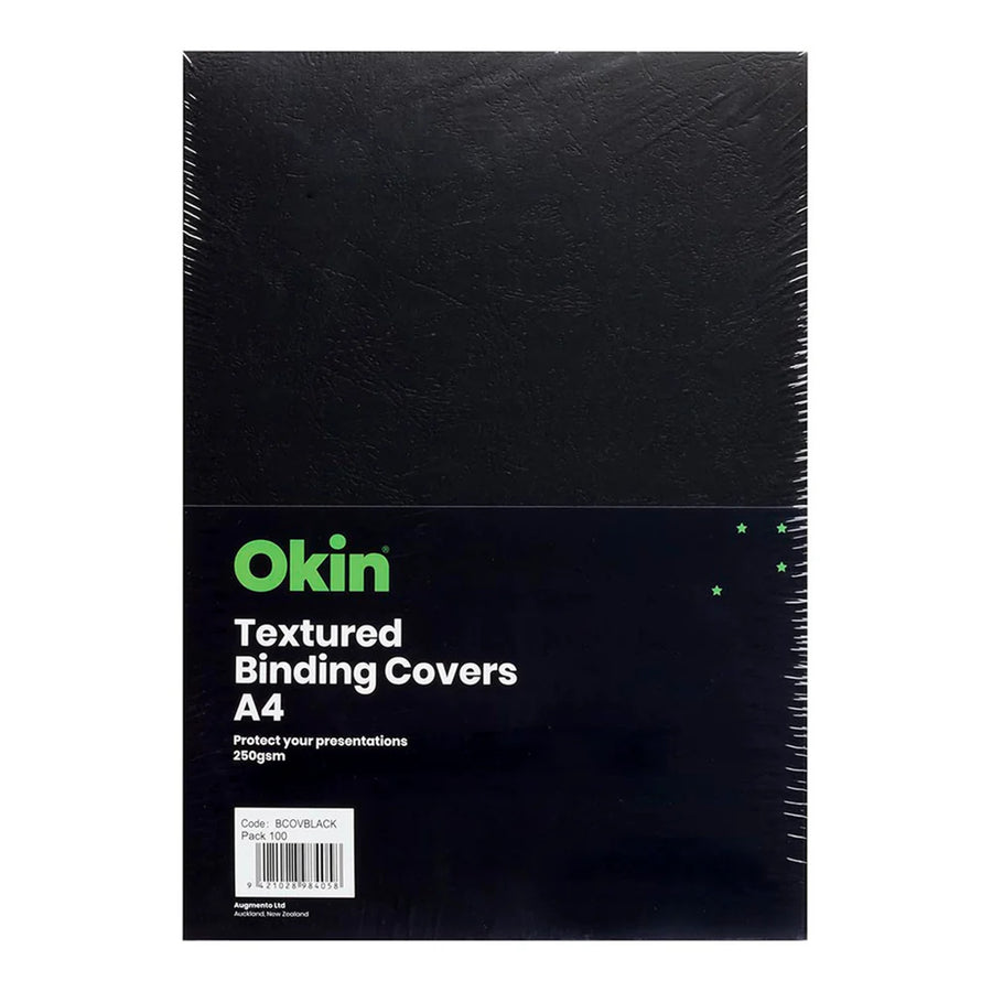 BCOVBLACK - Okin Bindegeräte-Deckblätter A4 Schwarz 250g/m², Packung mit 100