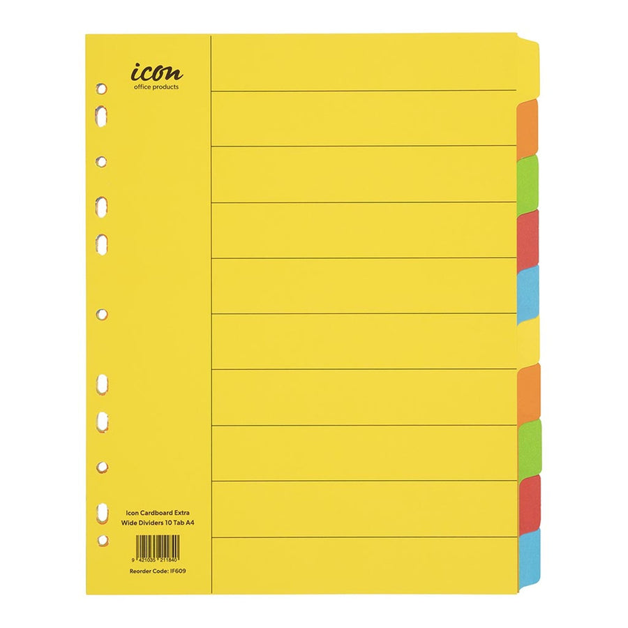 Okin IF609 - Icon Cardboard Dividers Extra Wide 10 Tab Coloured