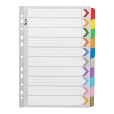 Okin Cardboard Dividers with Reinforced Tabs - 10 Tab - Coloured