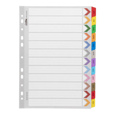 IF633 - Okin Cardboard Indices with Reinforced Tabs Jan-Dec Coloured