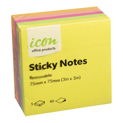 Okin Sticky Notes - 75mm x 75mm - 5 Pack - Neon