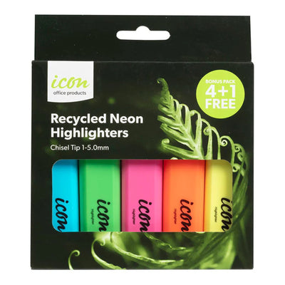 IHLRASSTNB - Okin Textmarker aus recyceltem Material, Keilspitze 4+1 Bonuspack, Neon