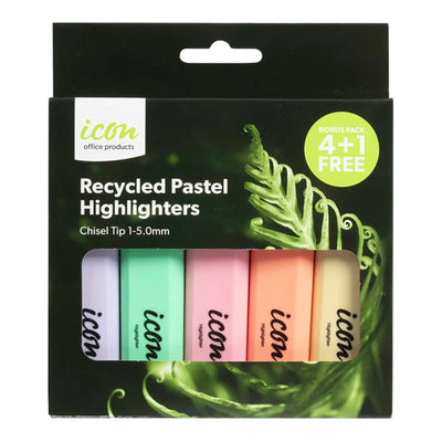 Okin IHLRASSTPB - Icon Recycled Highlighter Chisel Tip 4+1 Bonus Pack, Pastel