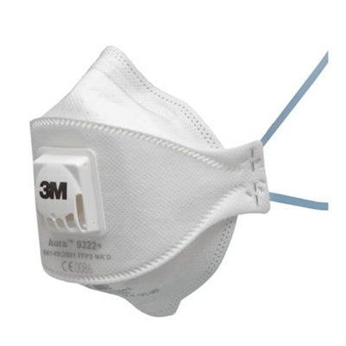 3M Respirator Aura 9322A+ Flat Fold Standard White P2, Pack of 10