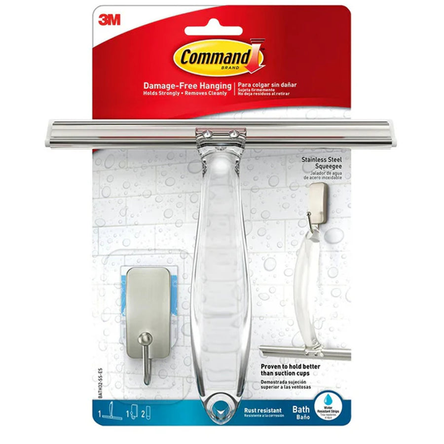 Command Metal Bath Hook and Squeegee BATH32-SS-ES