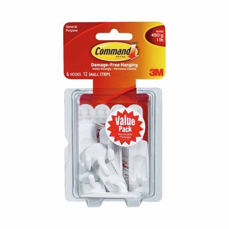 7100337275 - Command Hook 17002-6 Small White, Pack of 6