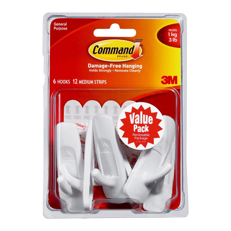 7100153726 - Command Hook 17001-6 Medium White, Value Pack of 6