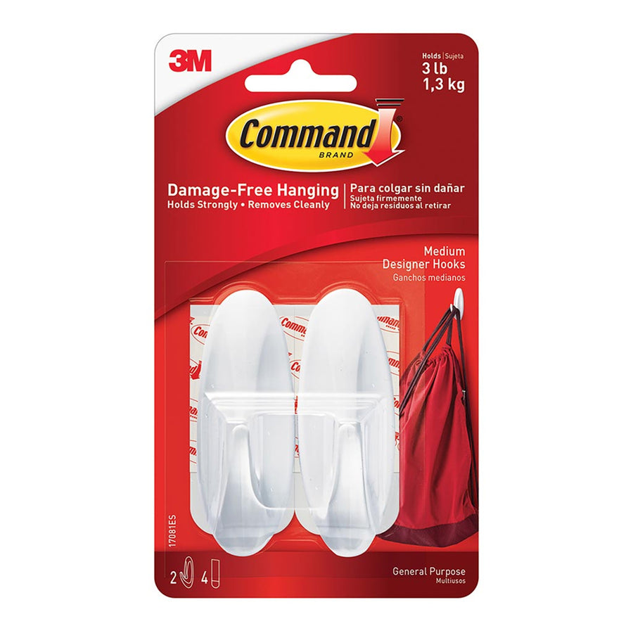 7100343365 - Command Hook 17081-2VP Designer Small Medium White, Pack of 4