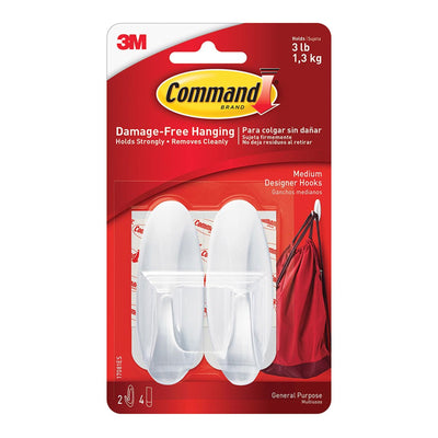 7100343365 - Command Hook 17081-2VP Designer Small Medium White, Pack of 4
