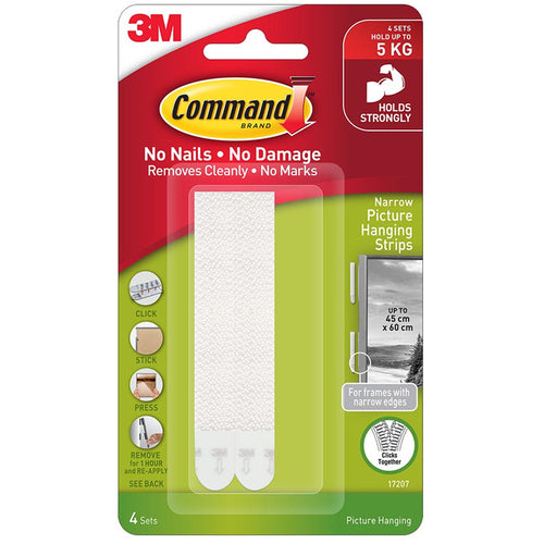 Command Picture Hanging Strips 17207 Narrow White, Pack of 4 Sets