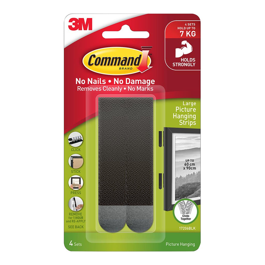7100333219 - Command Picture Hanging Strips 17206BLK Large Black, Pack of 4 Sets