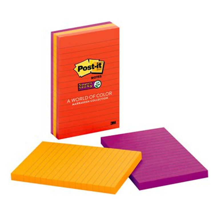 7010332775 - Post-it Super Sticky Lined Notes 660-3SSAN 101x152mm Playful Primaries, Pack of 3