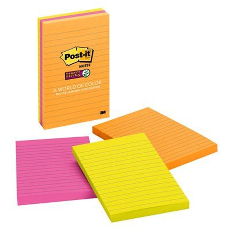 7100230244 - Post-it Super Sticky Lined Notes 660-3SSUC 101x152mm Energy Boost, Pack of 3