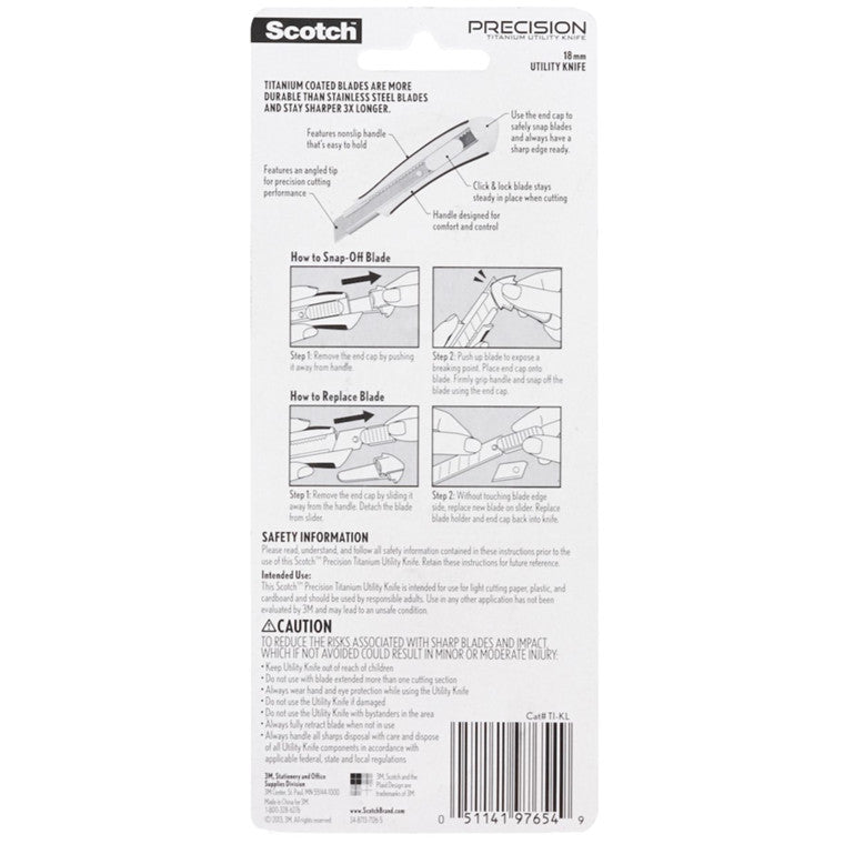 3M Scotch 70005245959 Titanium Utility Knife TI-KL - 18mm - Large - White