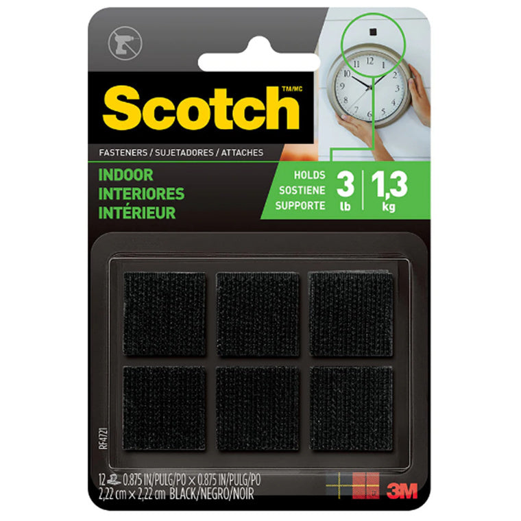7100110928 - Scotch Fastener Indoor RF4721 22x22mm Black, Pack of 6 Sets