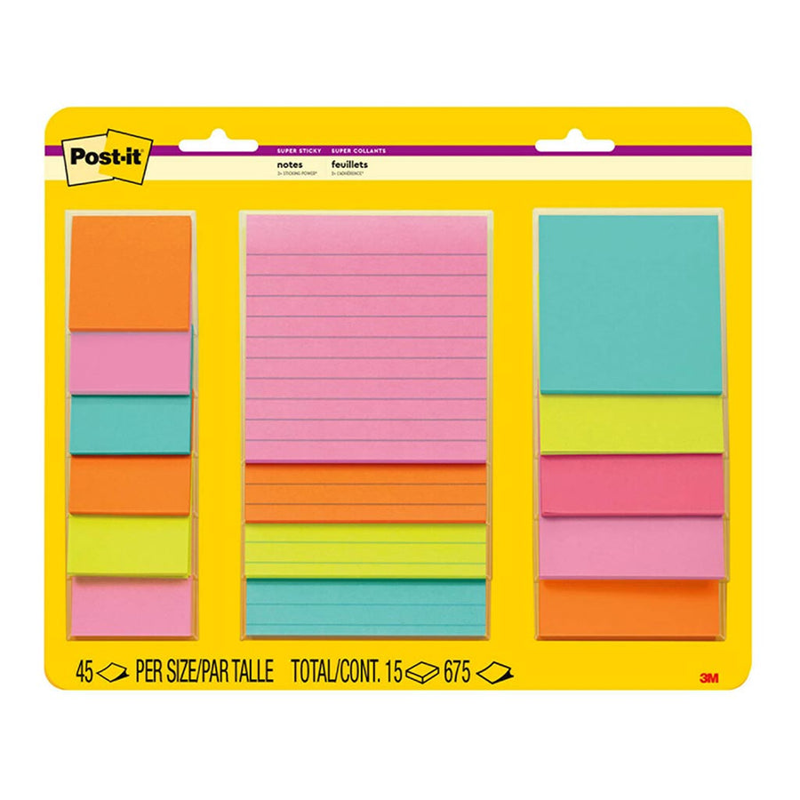 7100242057 - Post-it Super Sticky Notes 4423-15SSMIA Supernova Neons Combo, Pack of 15