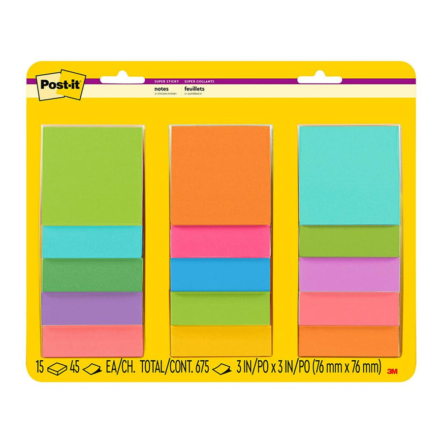 7012610279 - Post-it Super Sticky Notes 654-15SSMULT12 76x76mm Bright, Pack of 15