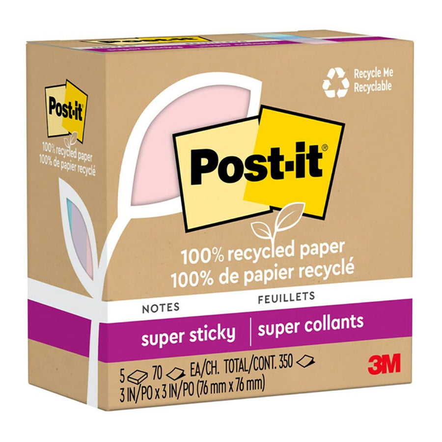 7100290313 - Post-it 100 Rec Super Sticky Notes 654R-5SSNRP 76x76mm Wanderlust, Pack of 5