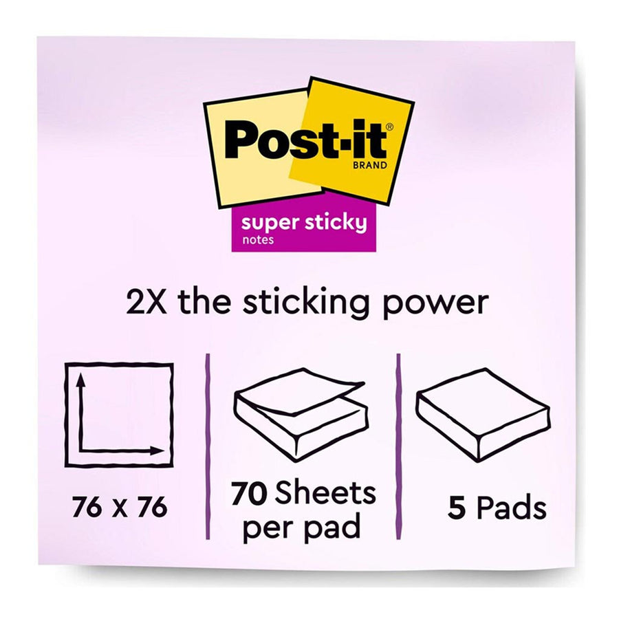 7100290313 - Post-it 100 Rec Super Sticky Notes 654R-5SSNRP 76x76mm Wanderlust, Pack of 5