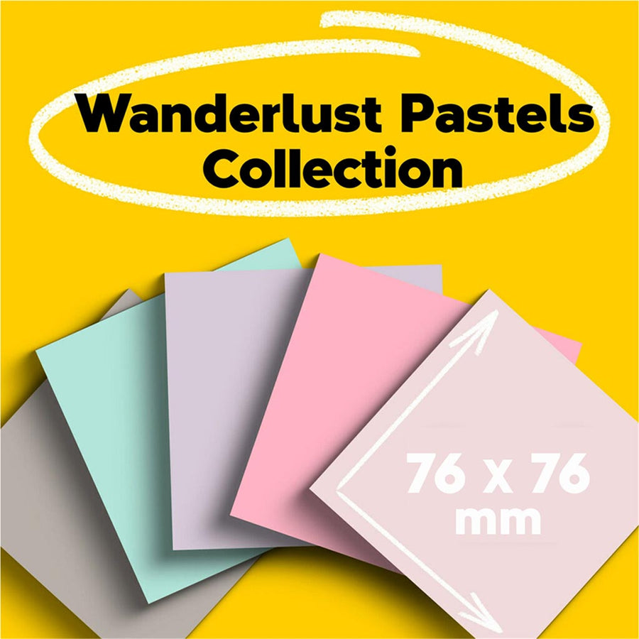 7100290313 - Post-it 100 Rec Super Sticky Notes 654R-5SSNRP 76x76mm Wanderlust, Pack of 5