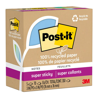 7100290422 - Post-it 100 Rec Super Sticky Notes 654R-5SST 76x76mm Oasis, 5er Pack