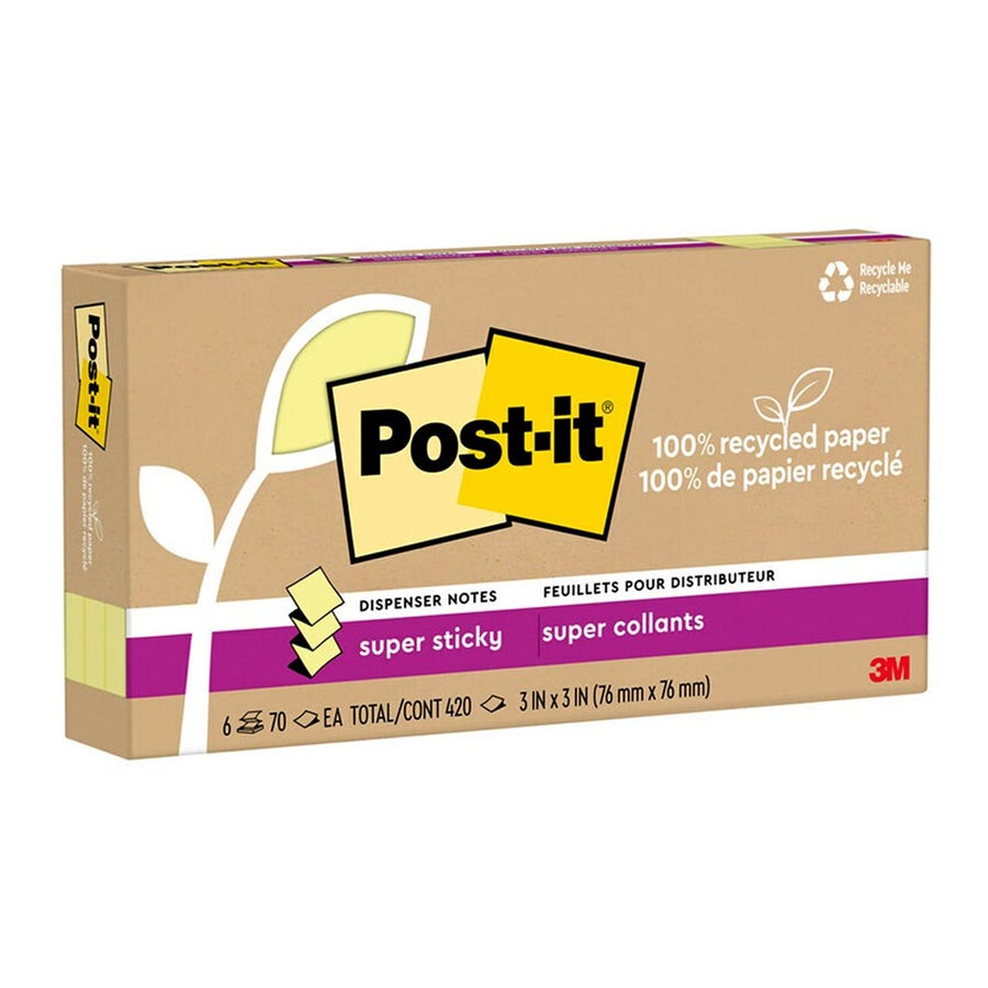 7100290373 - Post-it 100 Rec Super Sticky Pop Up Notes R330R-6SSCY 76x76mm Yellow, Pack of 6