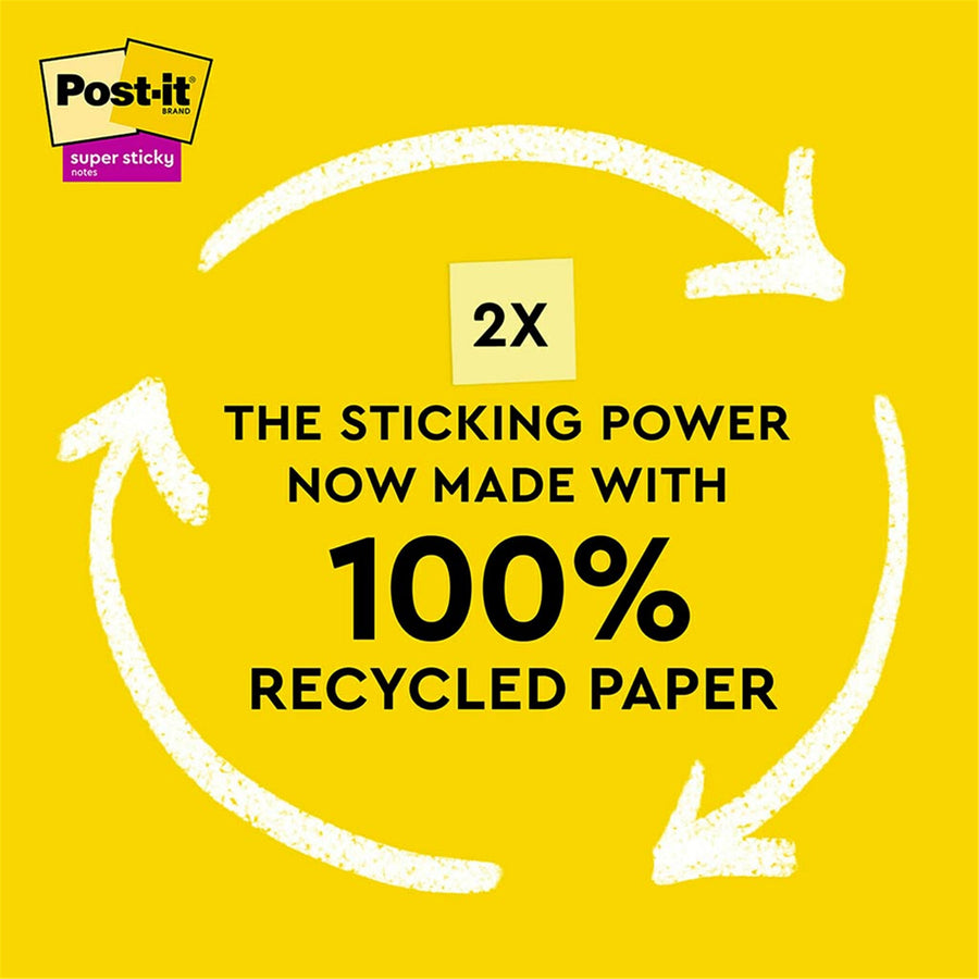 7100290373 - Post-it 100 Rec Super Sticky Pop Up Notes R330R-6SSCY 76x76mm Yellow, Pack of 6