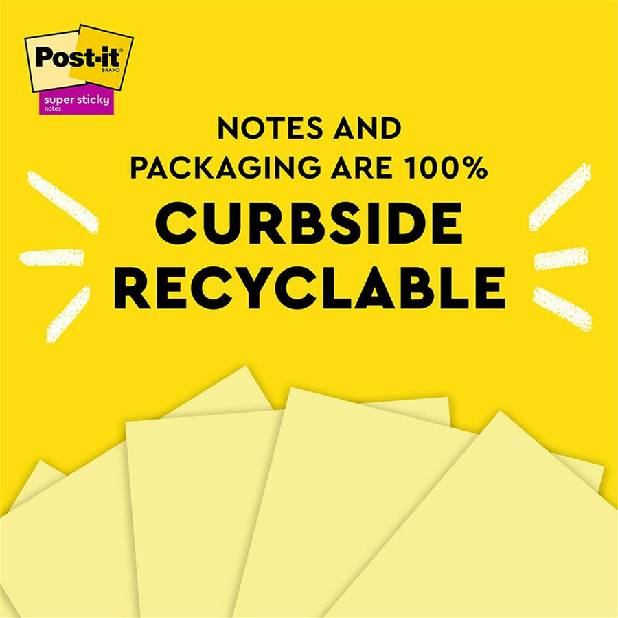 7100290373 - Post-it 100 Rec Super Sticky Pop Up Notes R330R-6SSCY 76x76mm Yellow, Pack of 6