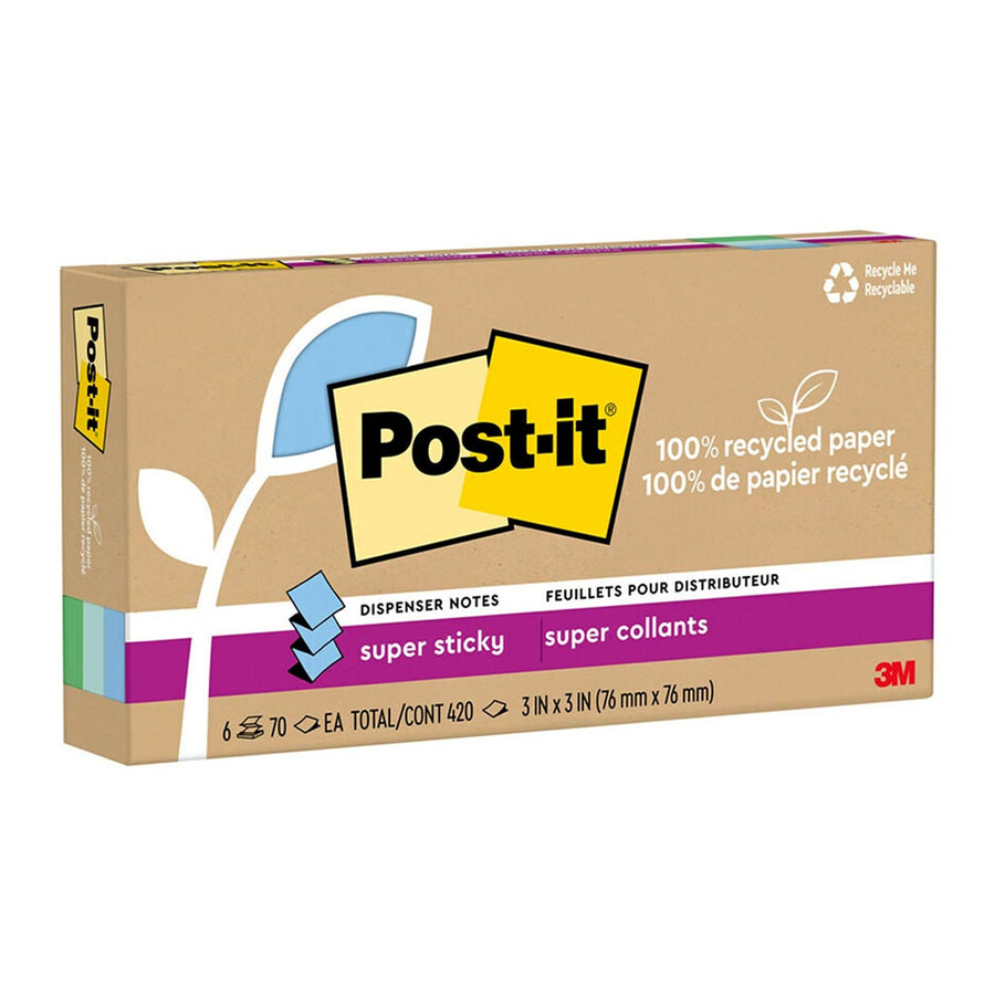 7100290433 - Post-it 100 Rec Super Sticky Pop Up Notes R330R-6SST 76x76mm Oasis, Pack of 6