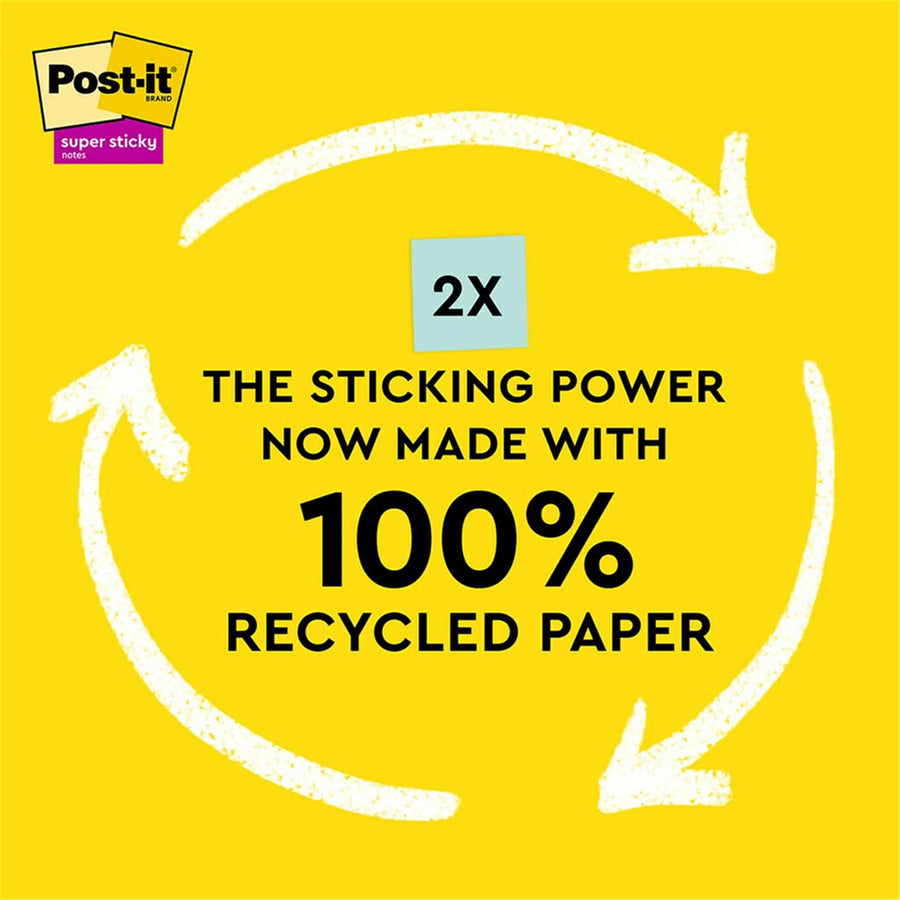 7100290433 - Post-it 100 Rec Super Sticky Pop Up Notes R330R-6SST 76x76mm Oasis, Pack of 6