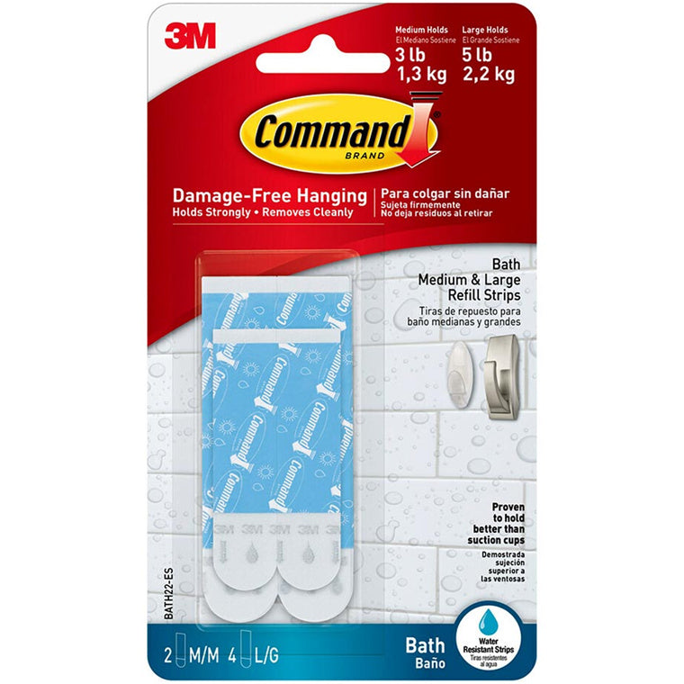 7100355954 - Command Bathroom Refill Strips BATH22-ES Medium Large, Pack of 6