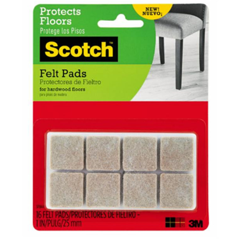 7100142672 - Scotch Felt Pads SP844 2.54cm Square Beige, Pack of 16