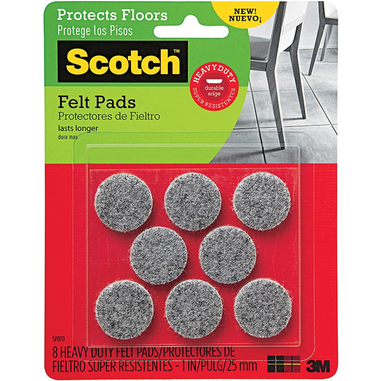 7100269355 - Scotch Felt Pads SP870 Heavy Duty 2.5cm Round, Pack of 8