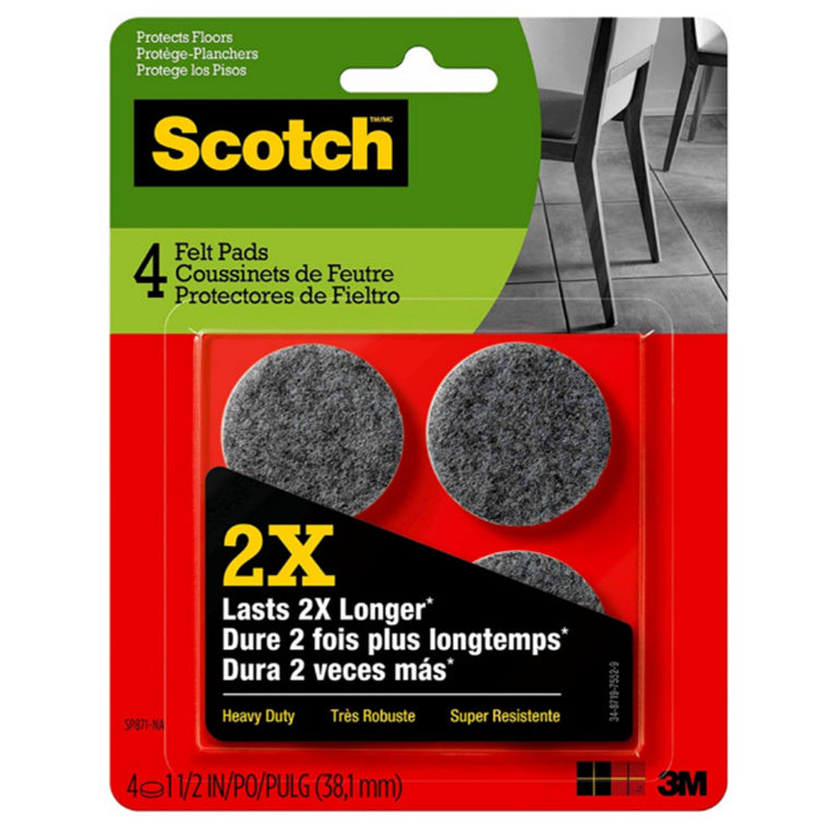 7100269376 - Scotch Felt Pads SP871 Heavy Duty 3.8cm Round, Pack of 4