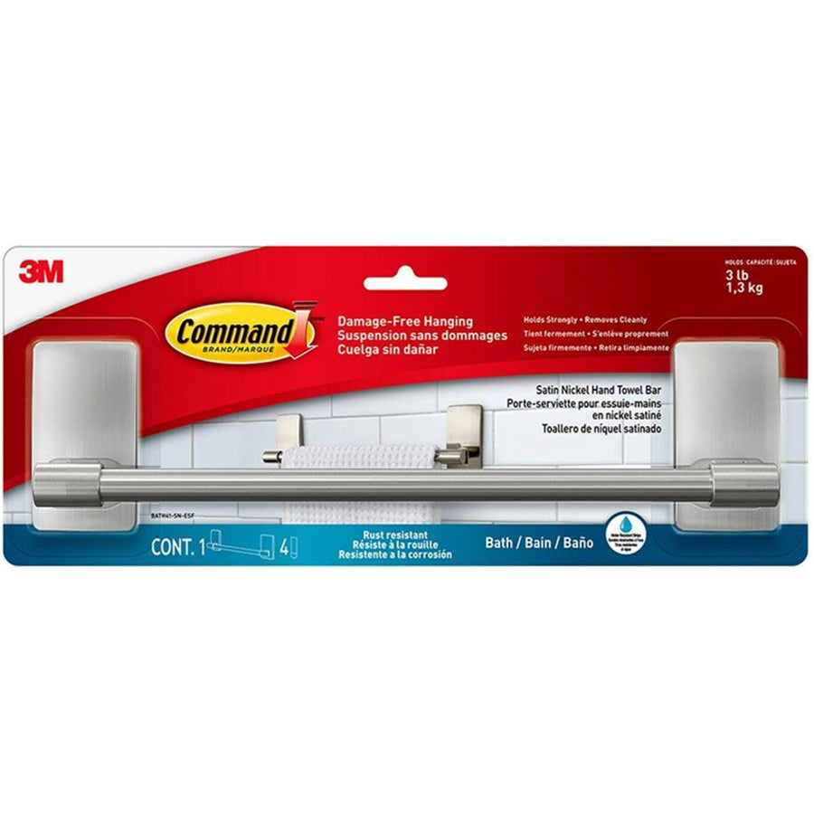 3M 11341 Command Bath Hand Towel Bar BATH41-SN-ESF Satin Nickel