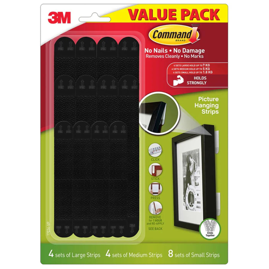 7100336556 - Command Picture Hanging Strips 17036BLK-NRVP Black Assorted, Value Pack of 16 Sets