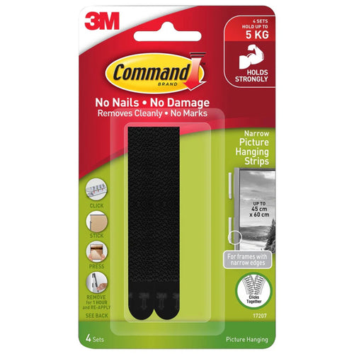 Command Picture Hanging Strips 17207BLK-4 Narrow Black, Pack of 4 Sets