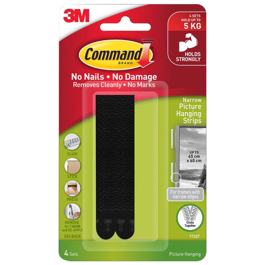 7100336554 - Command Picture Hanging Strips 17207BLK-4 Narrow Black, Pack of 4 Sets
