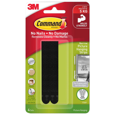 7100336554 - Command Bildaufhänger-Streifen 17207BLK-4 Schmal Schwarz, Packung mit 4 Sets