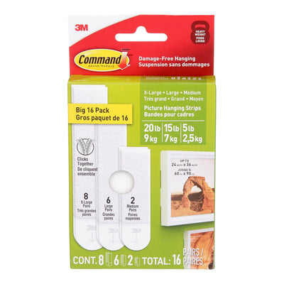 Command Picture Hanging Strips 17218-16 Assorted White, Big 16 Pack
