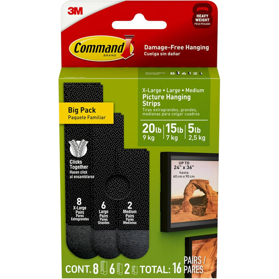 3M 11355 Command Picture Hanging Strips 17218BLK-16ES Assorted Black, Value Pack of 16 Sets