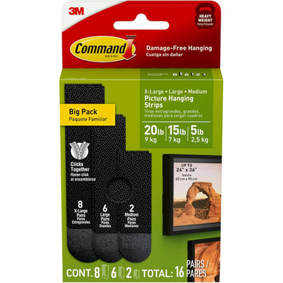 3M 11355 Command Picture Hanging Strips 17218BLK-16ES Assorted Black, Value Pack of 16 Sets